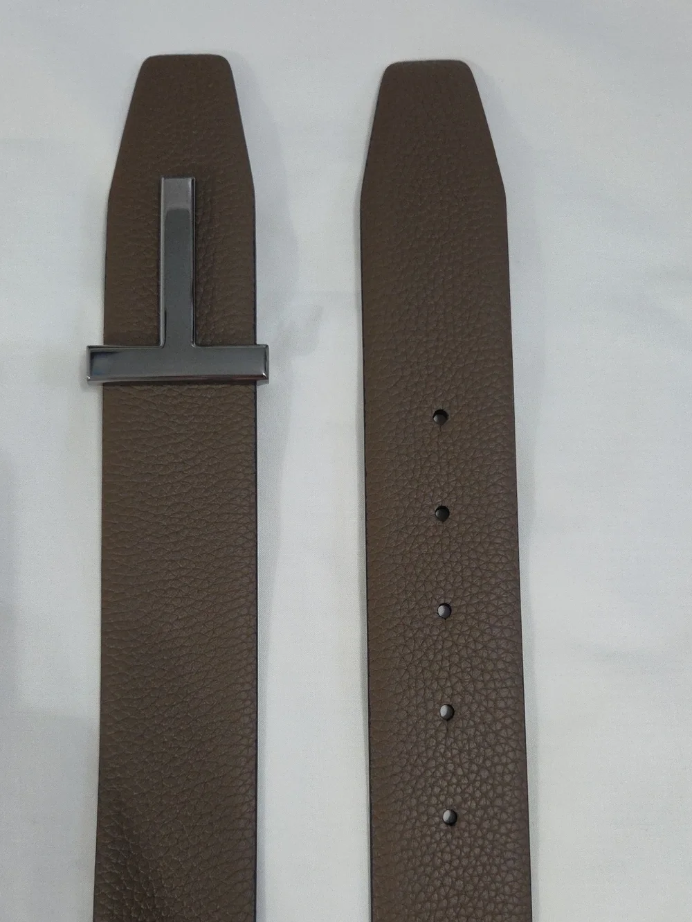 Tom Ford Black & Brown Leather Belt Dark T Buckle Accent
